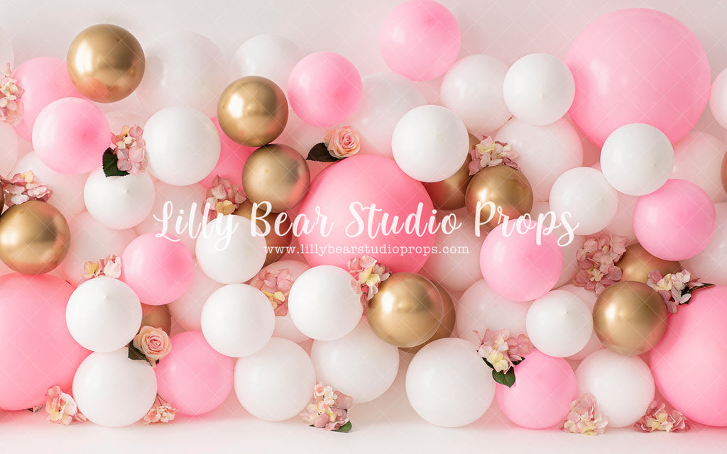 Popping Pink Party - Lilly Bear Studio Props, balloon flowers, balloon wall, balloons and flowers, blooming flowers, cake smash, floral pink, flower garden, flowers, gold balloons, pastel, pink and gold balloons, pink and white, pink and white balloons, pink balloons, pink floral, pink flower, pink flowers, pink white and gold, spring flowers, white balloons