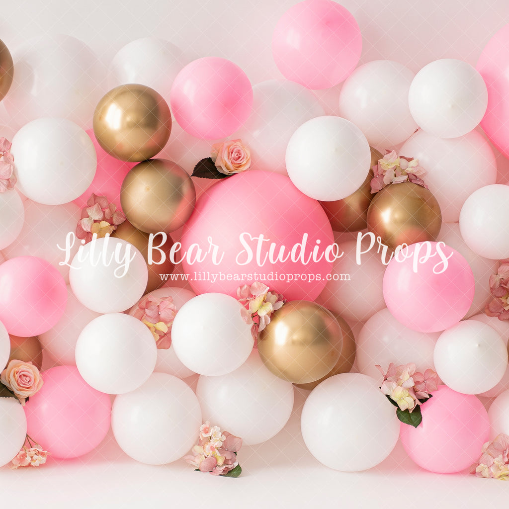 Popping Pink Party - Lilly Bear Studio Props, balloon flowers, balloon wall, balloons and flowers, blooming flowers, cake smash, floral pink, flower garden, flowers, gold balloons, pastel, pink and gold balloons, pink and white, pink and white balloons, pink balloons, pink floral, pink flower, pink flowers, pink white and gold, spring flowers, white balloons