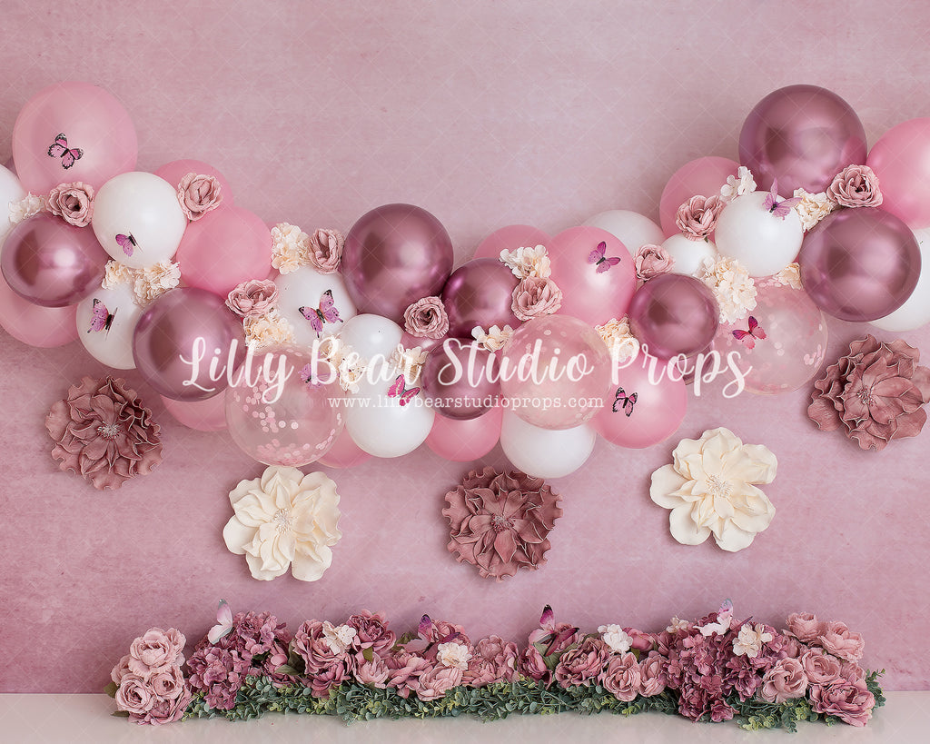 Pretty Pink Butterfly Garden by Daniella Photography sold by Lilly Bear Studio Props, balloon garland - birthday - butt