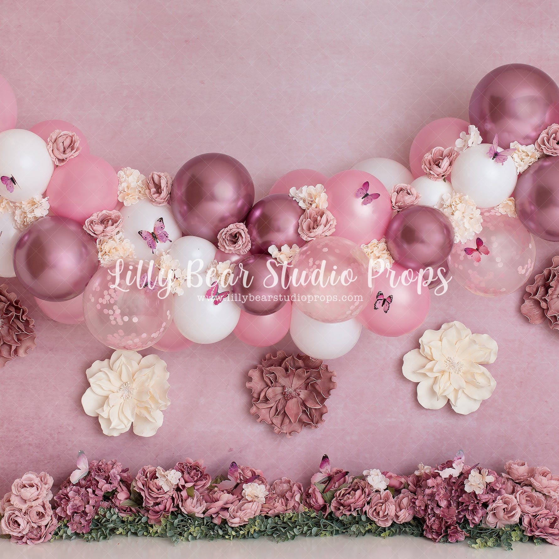 Pretty Pink Butterfly Garden by Daniella Photography sold by Lilly Bear Studio Props, balloon garland - birthday - butt