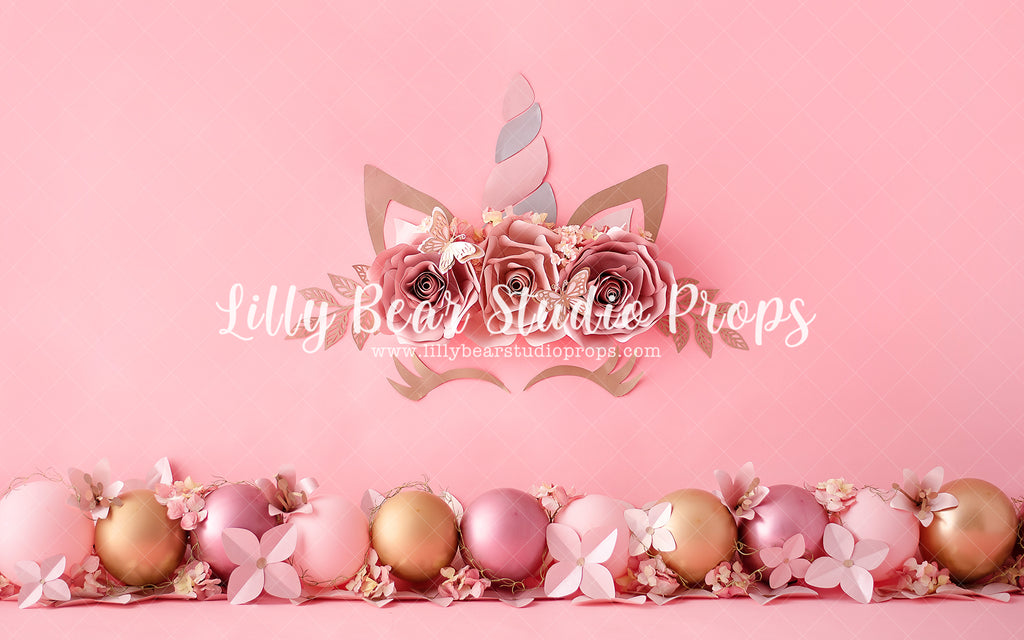 Pretty Pink Unicorn - Lilly Bear Studio Props, balloon wall, confetti balloons, gold balloons, gold confetti, pink balloons, pink unicorn, purple balloons, teal balloons, unicorn, unicorn land, unicorn party, white balloons