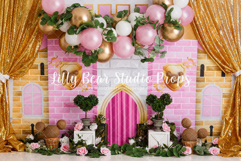 Princess Minnie's Garden - Lilly Bear Studio Props, balloon, balloon garland, castle, FABRICS, girl, minnie, minnie mouse, minnie mouse balloon garland, minnie mouse bow, minnie topiary, minnie's bowtique, pink, princess, topiary, topiary garden