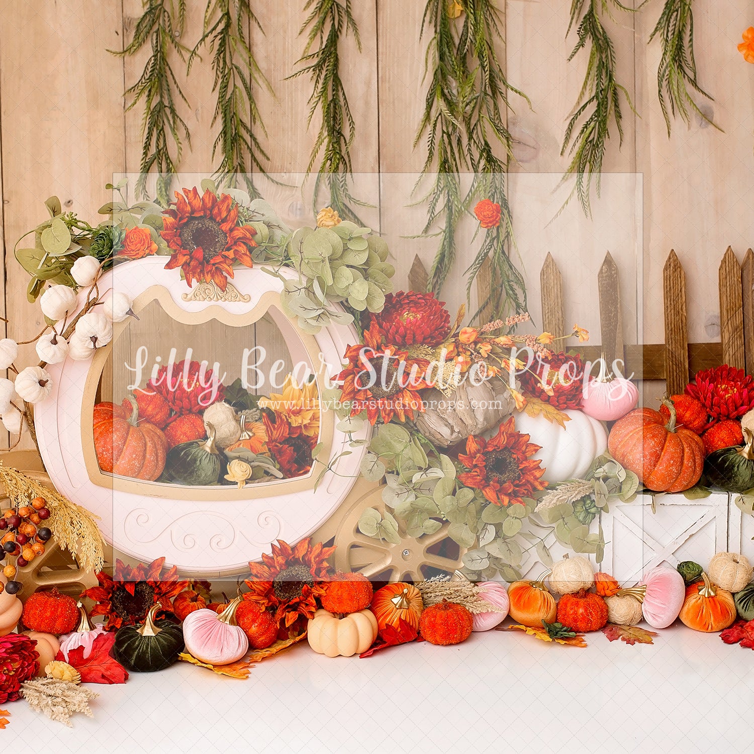Pumpkin Floral Princess - Lilly Bear Studio Props, Disney princess, fairy princess, fall, fall flowers, fall princess, little princess, orange flowers, pretty little princess, pretty princess, princess, princess cake smash, princess carriage, princess castle, princess party, princesses, pumpkins, red sunflowers, sunflower, sunflower fence, sunflower garden, sunflowers
