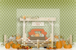 Pumpkin Harvest Green - Lilly Bear Studio Props, autumn, autumn colors, autumn forest, autumn fox, autumn leaves, Fabric, FABRICS, fall forest, farm pickup, forest, pickup, pickup truck, pumpkin farm, red pickup