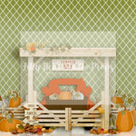 Pumpkin Harvest Green - Lilly Bear Studio Props, autumn, autumn colors, autumn forest, autumn fox, autumn leaves, Fabric, FABRICS, fall forest, farm pickup, forest, pickup, pickup truck, pumpkin farm, red pickup