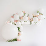Pure Floral Arch - Lilly Bear Studio Props, balloon arch, boho greenery, cake smash, floral pink, flowers, greenery, pastel, pink floral, pink flower, pink flowers, spring flowers, white balloon arch, white balloons