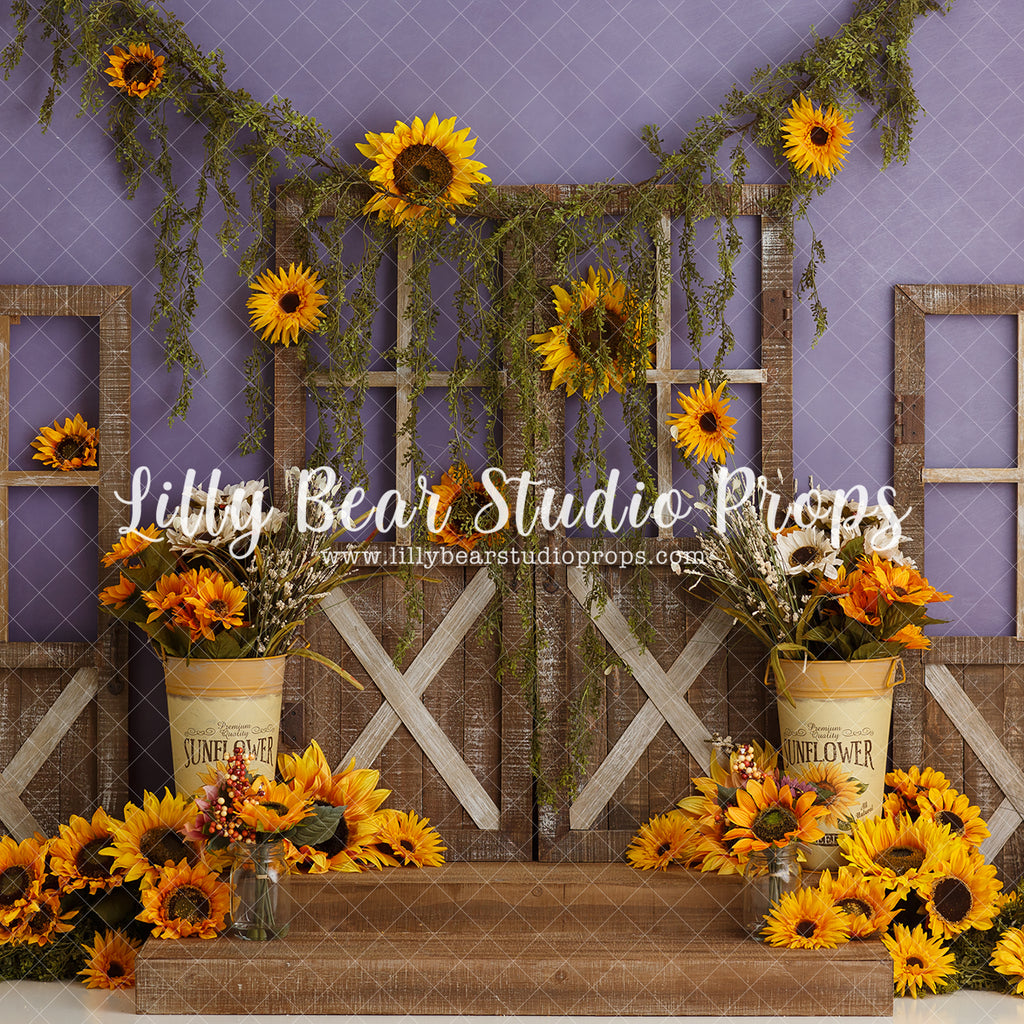 Purple You A Sunflower - Lilly Bear Studio Props, FABRICS, farm, fence, floral, lanterns, spring, sunflower, sunflower farm