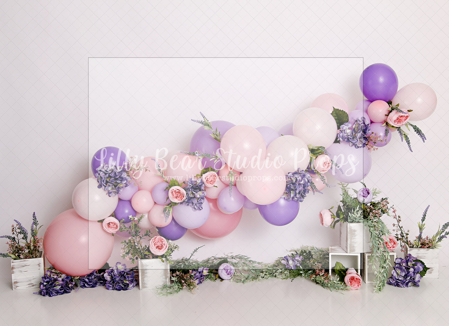Purple and Pink Pretty Bloom - Lilly Bear Studio Props, FABRICS, flower barn doors, flower garden, flower ladder, flower stand, fresh flowers, garden, neutral balloon garland, neutral florals, spanish moss, spring, spring balloons, spring garden, spring mini, spring time, springtime, sprintime