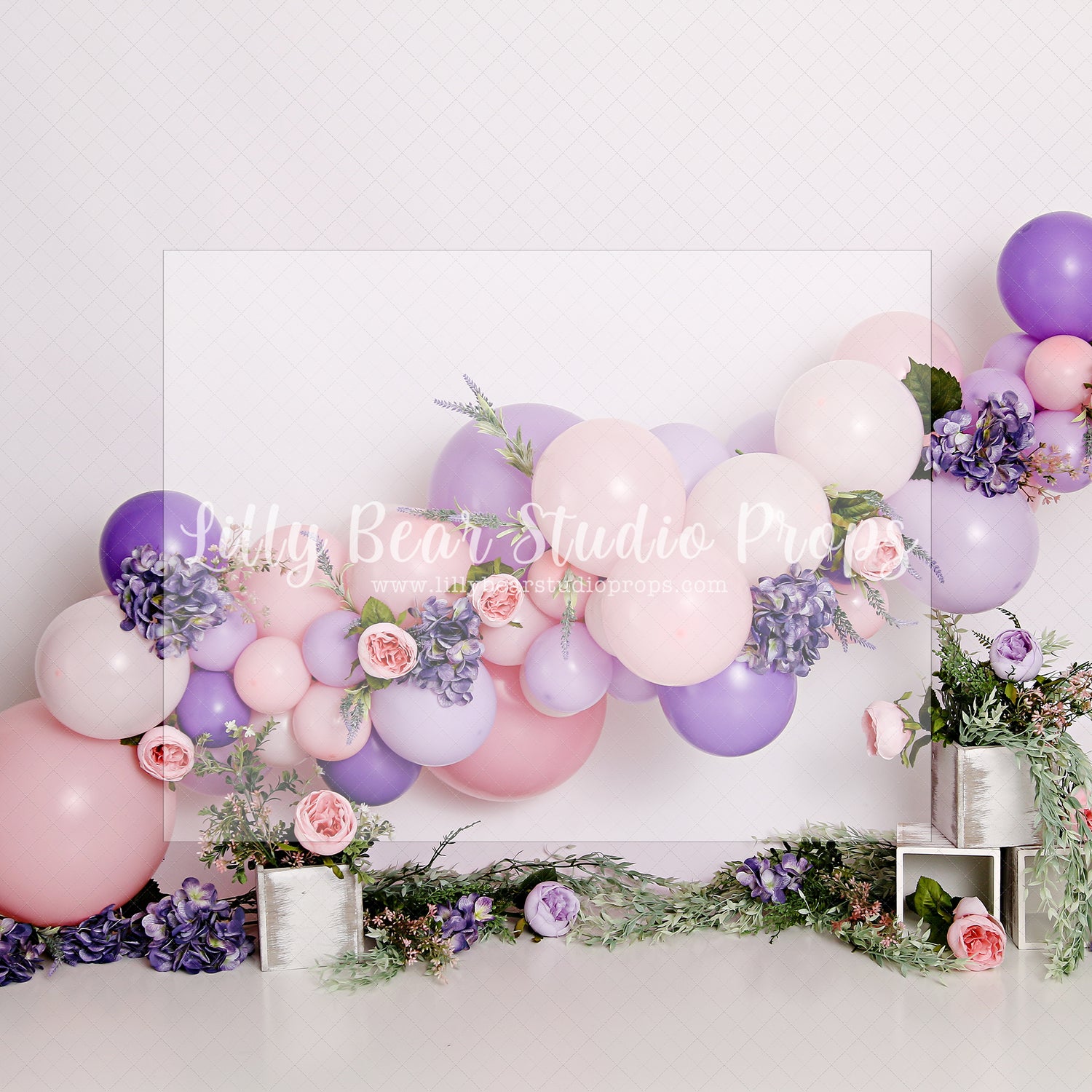 Purple and Pink Pretty Bloom - Lilly Bear Studio Props, FABRICS, flower barn doors, flower garden, flower ladder, flower stand, fresh flowers, garden, neutral balloon garland, neutral florals, spanish moss, spring, spring balloons, spring garden, spring mini, spring time, springtime, sprintime