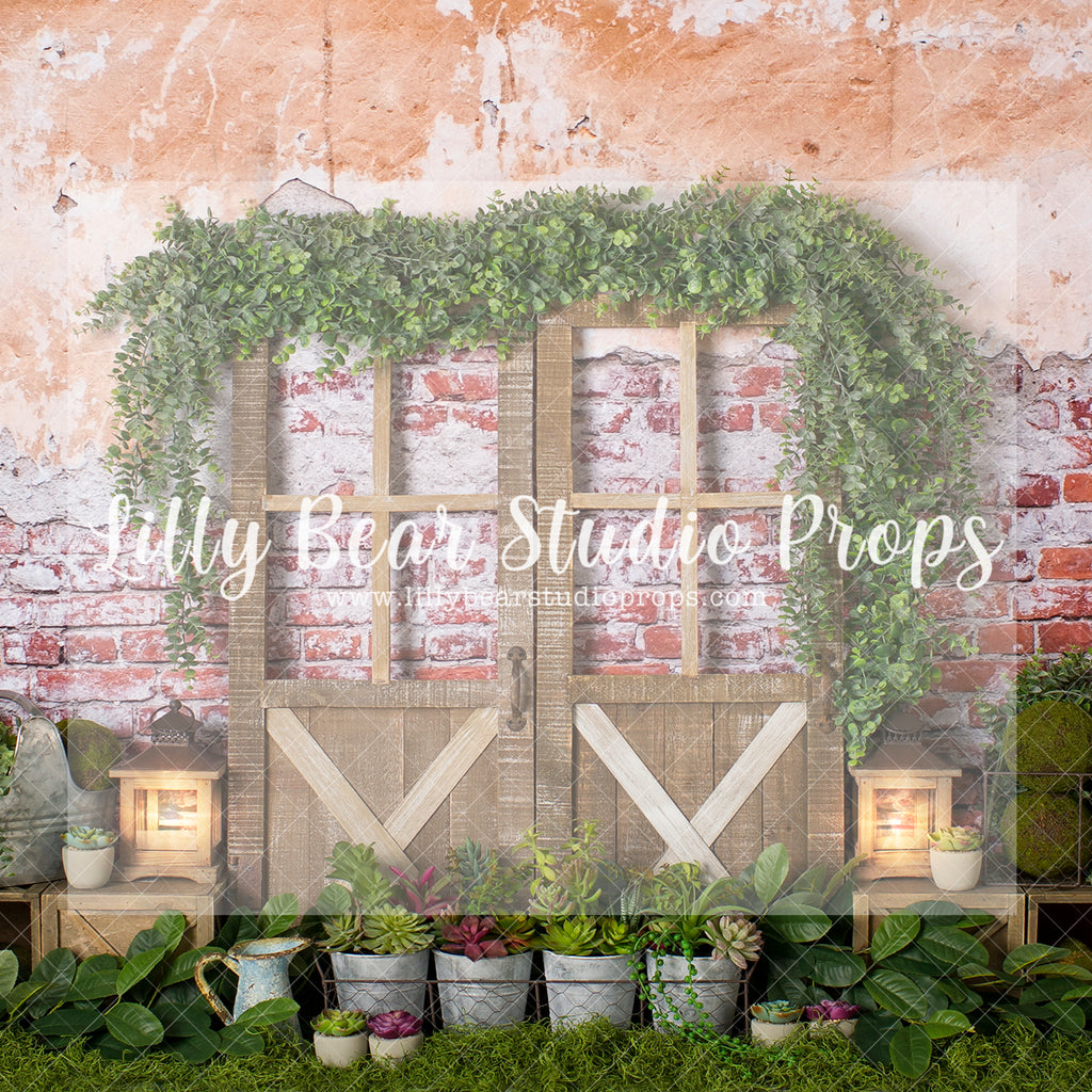 Succulent Garden Dreams - Lilly Bear Studio Props, barn doors, boho spring, FABRICS, flower barn doors, flower garden, spring, spring garden, succulents