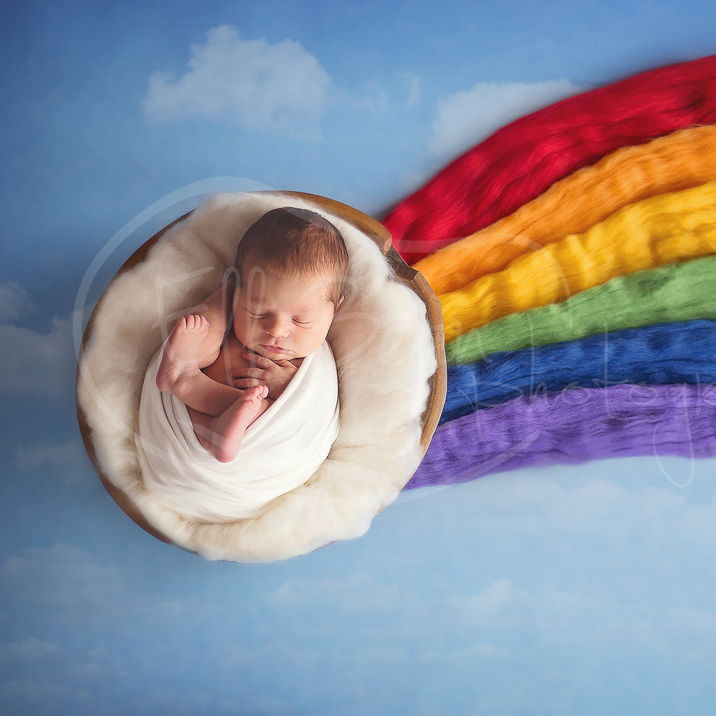 Rainbow Baby Digital Backdrop - Lilly Bear Studio Props, bowl, clouds, digital, newborn digital backdrop, pastel, rainbow, rainbow baby, round