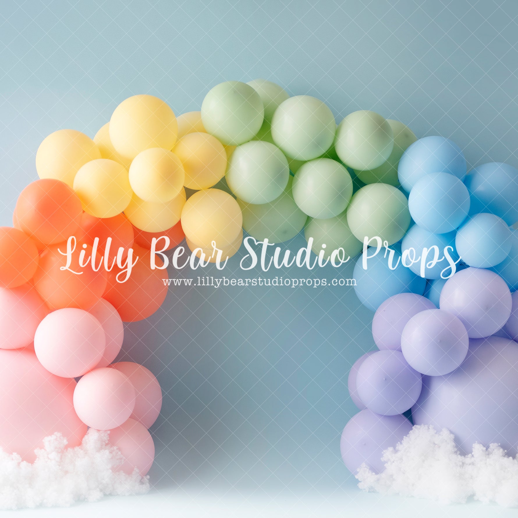 Rainbow Balloon Blue - Lilly Bear Studio Props, balloon rainbow, blue rainbow, colours of the rainbow, pastel, pastel balloon garland, pastel balloon wall, pastel balloons, pastel blue, pastel green, pastel orange, pastel pink, pastel purple, pastel rainbow, pastel wall, pastel yellow