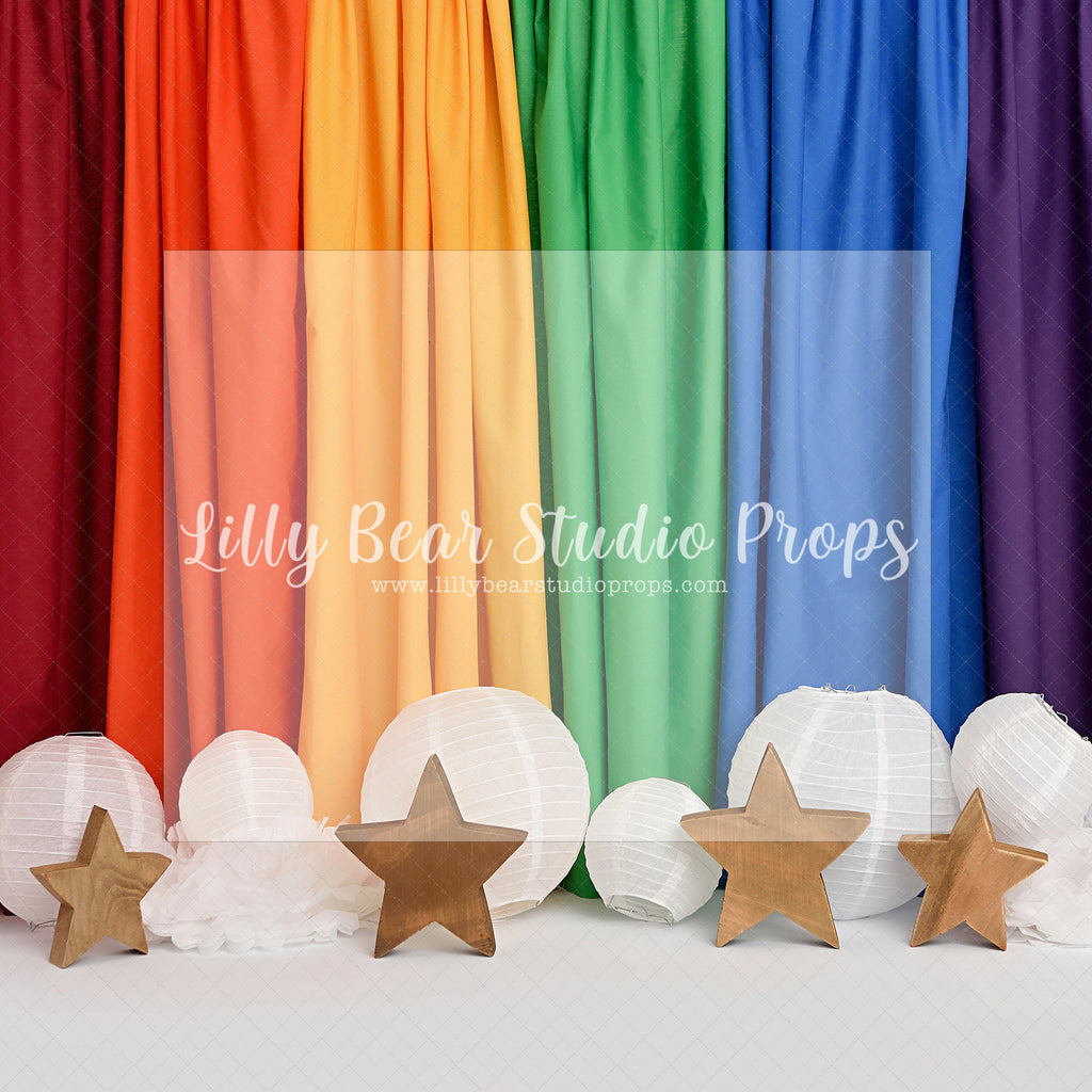 Rainbow Curtain Stars by Santana Nicole Photography - Lilly Bear Studio Props, colourful rainbow, colours of the rainbow, FABRICS, over the rainbow, painted rainbow, rainbow, rainbow curtain, rainbow wall, rainbows, somewhere over the rainbow, spring rainbow, star rainbow