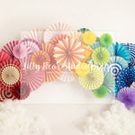 Rainbow Fans - Lilly Bear Studio Props, balloon rainbow, blue balloons, blue rainbow, clouds, green balloons, marble balloons, marble rainbow, orange balloons, paper fan garland, paper fan rainbow garland, pink balloons, purple baloons, rainbow balloons, rainbow fans, rainbow garland, red balloons, yellow balloons