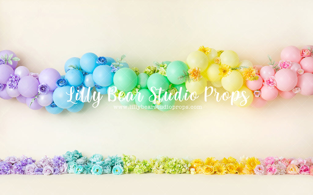 Rainbow Floral Garland - Lilly Bear Studio Props, balloon rainbow, blooming flowers, blue floral, blue flowers, blue rainbow, bright flowers, colours of the rainbow, floral, floral arch, floral balloons, pastel, pastel balloon garland, pastel balloon wall, pastel balloons, pastel blue, pastel green, pastel orange, pastel pink, pastel purple, pastel rainbow, pastel wall, pastel yellow, rainbow flowers