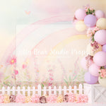 Rainbow Garden - Lilly Bear Studio Props, balloon rainbow, colourful rainbow, Fabric, floral, floral garden, floral rainbow, girls, hand painted, over the rainbow, painted garden, pastel rainbow, pink rainbow, princess, purple, rainbow, violet, white picket fence, Wrinkle Free Fabric