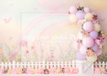 Rainbow Garden - Lilly Bear Studio Props, balloon rainbow, colourful rainbow, Fabric, floral, floral garden, floral rainbow, girls, hand painted, over the rainbow, painted garden, pastel rainbow, pink rainbow, princess, purple, rainbow, violet, white picket fence, Wrinkle Free Fabric