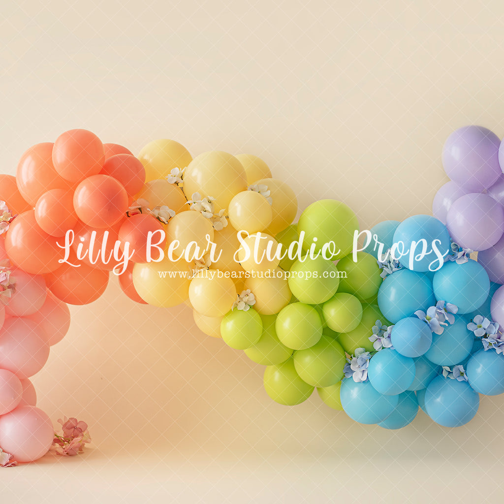 Rainbow Garland - Lilly Bear Studio Props, balloon rainbow, blooming flowers, blue floral, blue flowers, blue rainbow, bright flowers, colours of the rainbow, floral, floral arch, floral balloons, pastel, pastel balloon garland, pastel balloon wall, pastel balloons, pastel blue, pastel green, pastel orange, pastel pink, pastel purple, pastel rainbow, pastel wall, pastel yellow, rainbow flowers