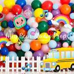 Rainbow Learning - Lilly Bear Studio Props, balloons, big top, carnival, circus, coco melon, cocomelon, FABRICS, fair, lets go to the circus, melon, rainbow balloons, school bus