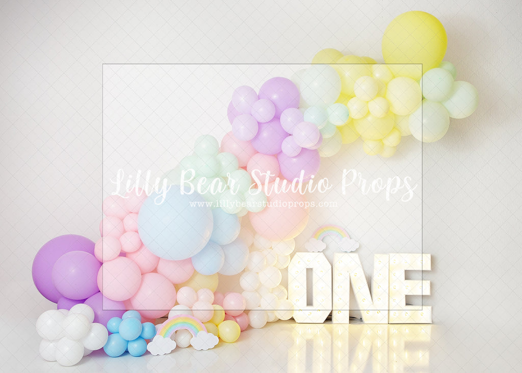 Rainbow One Balloons - Lilly Bear Studio Props, balloon, balloon arch, balloon chic, balloon flowers, balloon garland, metallic rose gold, pink and rose gold, pink white and rose gold, rose gold, rose gold balloons, rose gold flower