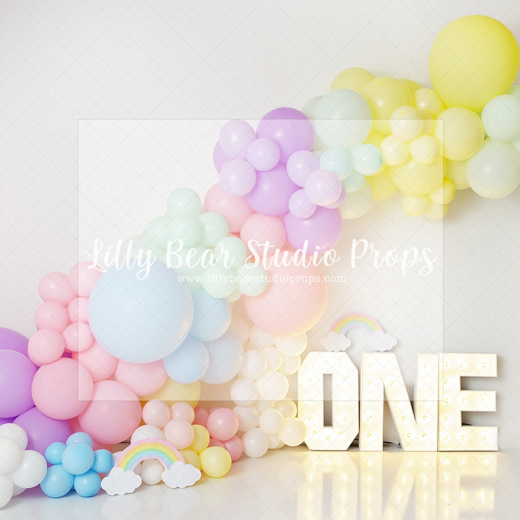 Rainbow One Balloons - Lilly Bear Studio Props, balloon, balloon arch, balloon chic, balloon flowers, balloon garland, metallic rose gold, pink and rose gold, pink white and rose gold, rose gold, rose gold balloons, rose gold flower