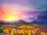 Rainbow Sunset Field by Lilly Bear Studio Props sold by Lilly Bear Studio Props, blue floral - blue flower - blue flowe