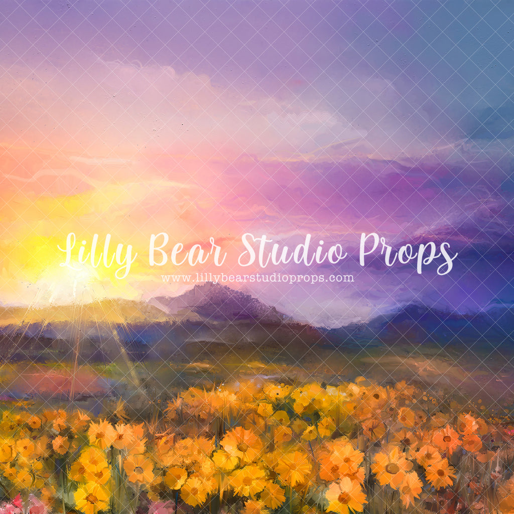 Rainbow Sunset Field by Lilly Bear Studio Props sold by Lilly Bear Studio Props, blue floral - blue flower - blue flowe