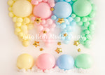 Raining Starry Rainbow - Lilly Bear Studio Props, balloon rainbow, blue rainbow, colours of the rainbow, gold stars, pastel, pastel balloon garland, pastel balloon wall, pastel balloons, pastel blue, pastel green, pastel orange, pastel pink, pastel purple, pastel rainbow, pastel wall, pastel yellow, rainbow flowers, raining rainbow, raining stars, stars
