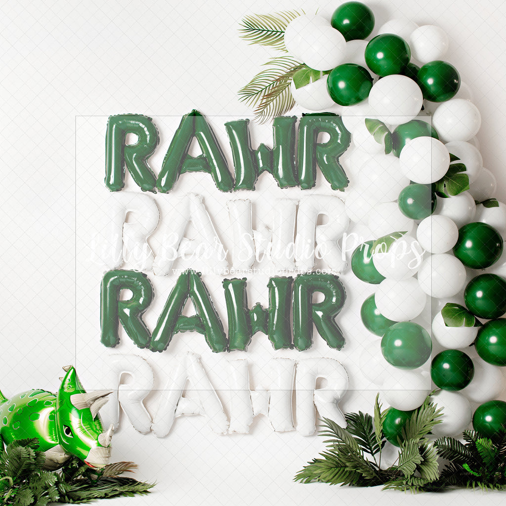 Rawr Balloons - Lilly Bear Studio Props, dino, dino balloons, dino forest, dino one, Dino-roars, dinos, dinosaur, dinosaurs, FABRICS, green and white, little dino, wild dino