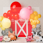 Red Barn Farm Balloon Garland - Lilly Bear Studio Props, animal farm, cow, Fabric, FABRICS, farm, farm animals, farm garland, farmer, horse, old mcdonalds, pig, red barn, sheet
