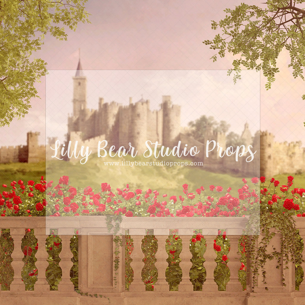 Red Rose Castle - Lilly Bear Studio Props, castle, castle balcony, castle gate, center park, Fabric, FABRICS, garden, garden path, garden steps, garden walkway, london, park, pink tulips, spring, steps, Wrinkle Free Fabric