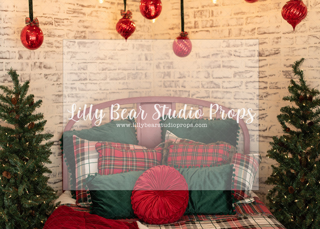 Red & Green Bed - Lilly Bear Studio Props, christmas, Cozy, Decorated, Festive, Giving, Holiday, Holy, Hopeful, Joyful, Merry, Peaceful, Peacful, Red & Green, Seasonal, Winter, Xmas, Yuletide