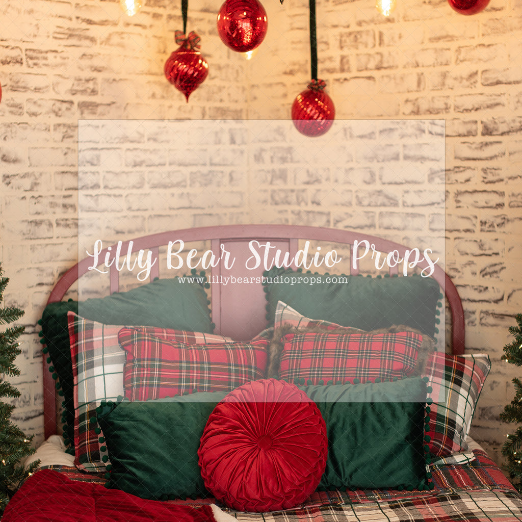 Red & Green Bed - Lilly Bear Studio Props, christmas, Cozy, Decorated, Festive, Giving, Holiday, Holy, Hopeful, Joyful, Merry, Peaceful, Peacful, Red & Green, Seasonal, Winter, Xmas, Yuletide