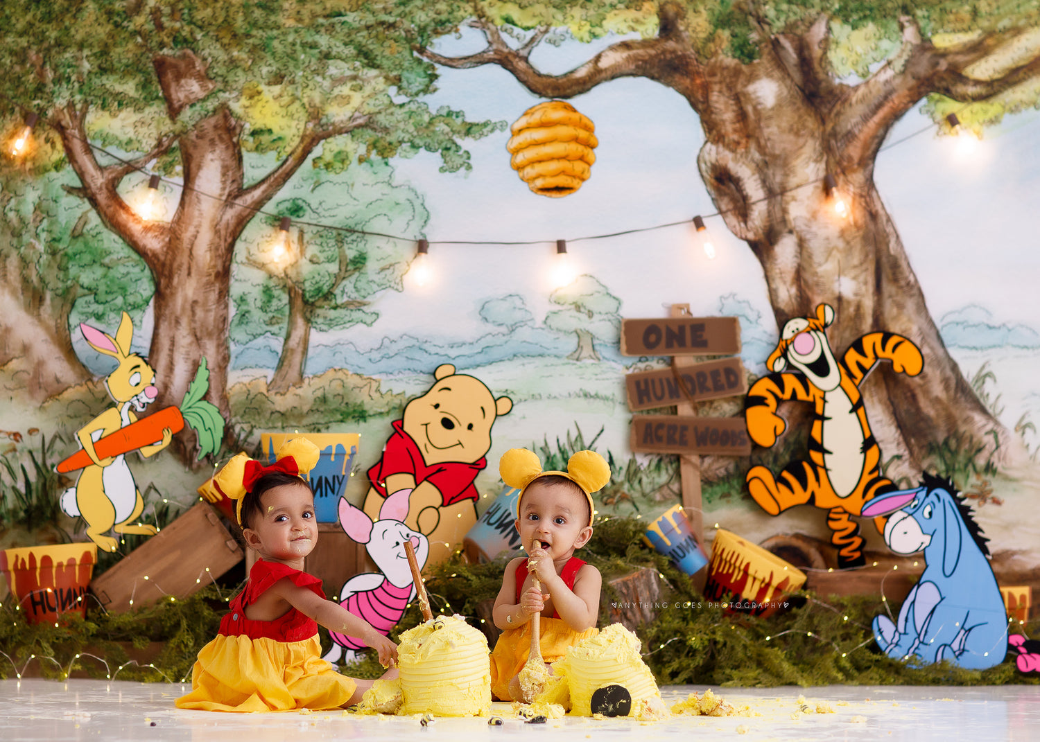 One Hundred Acre Woods - Lilly Bear Studio Props, acre woods, Christopher Robin, disney, disney movie, disney world, fabric, fairytale, forest, forest painting, honey, honey bees, honey bucket, honey comb, honey comb nest, honey jar, honey pot, hundred acre wood, mr.sanders, piglet, poly, pooh, rabbit, roo, tigger, tree, tree house, vinyl, water colour forest, watercolor forest, winnie, winnie the pooh