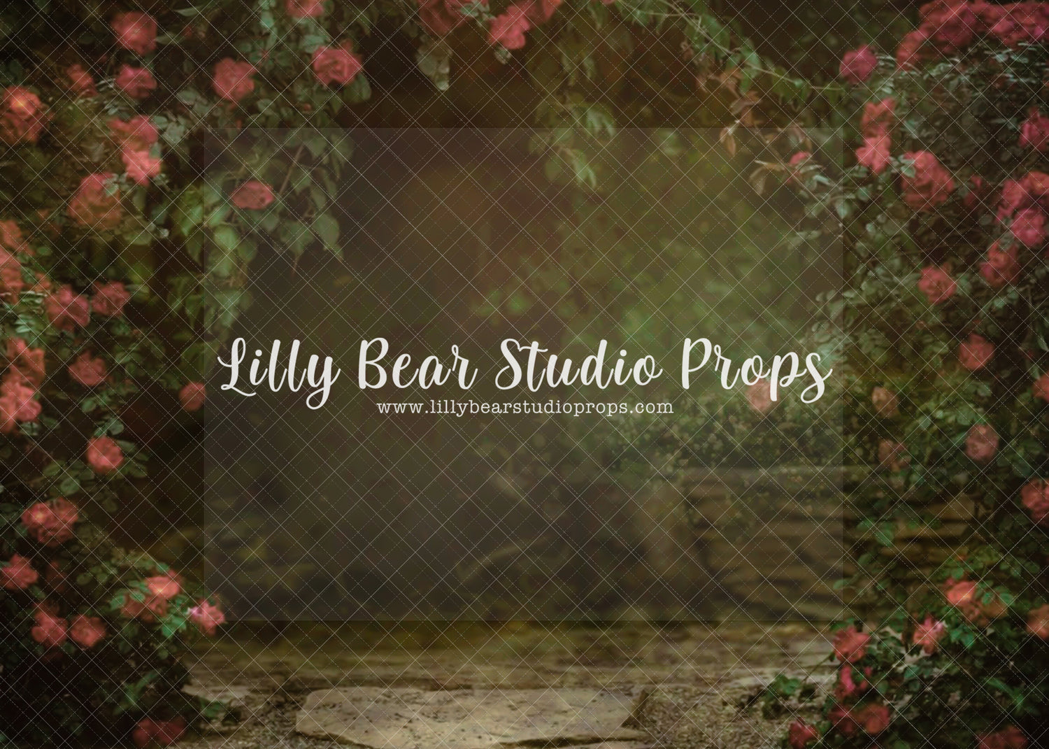 Rose Garden Path Pink - Lilly Bear Studio Props, colourful rainbow, Fabric, FABRICS, fairy, fairy garden, floral fairy path, floral garden, floral path, flower path, garden, garden path, pink flowers, spring, spring archway, spring blooms, spring floral, spring flowers, spring garden, spring ladder, spring ladders, spring time, spring tree, spring wall, springtime, tulip, tulips, white cherry blossoms