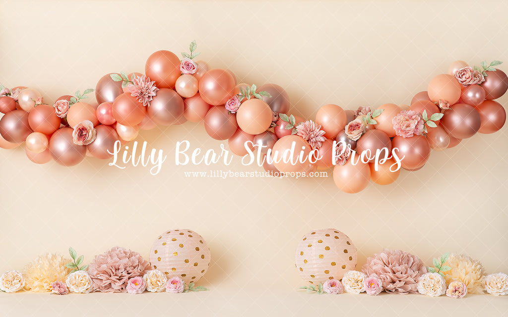Rose Gold Floral Garland - Lilly Bear Studio Props, bright flowers, floral, metallic, metallic balloon, metallic balloons, metallic gold, metallic rose gold, pink and rose gold, pink white and rose gold, rose gold, rose gold balloons, rose gold flower