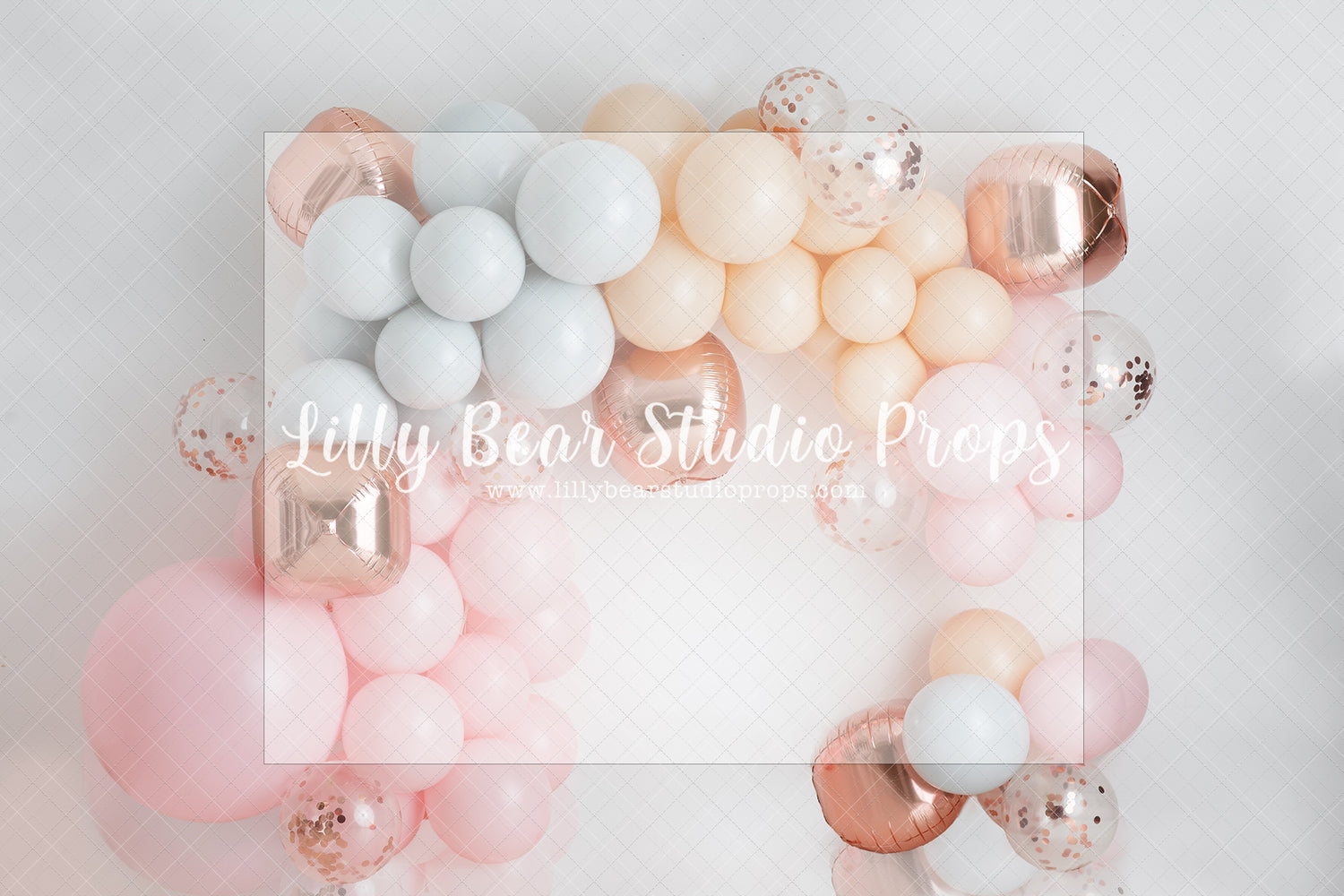 Rosegold POP Balloon Garland - Lilly Bear Studio Props, balloon rainbow, blue rainbow, colours of the rainbow, pastel, pastel balloon garland, pastel balloon wall, pastel balloons, pastel blue, pastel green, pastel orange, pastel pink, pastel purple, pastel rainbow, pastel wall, pastel yellow, pink brick