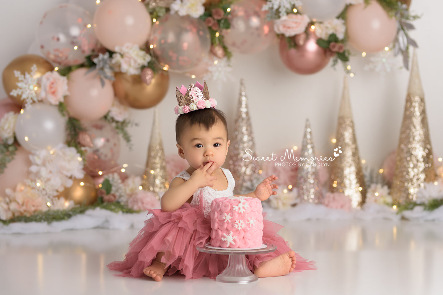 Rosegold Sparkle Delight - Lilly Bear Studio Props, anchor, arrows, balloon, balloon arch, balloon chic, balloon garland, balloon party, balloons, cake smash, cream roses, FABRICS, girl, gold, metallic balloon, mint, pastel, pink, pretty cake smash, rose, rose gold, rosegold, rosegold balloons, rosegold trees, winter trees