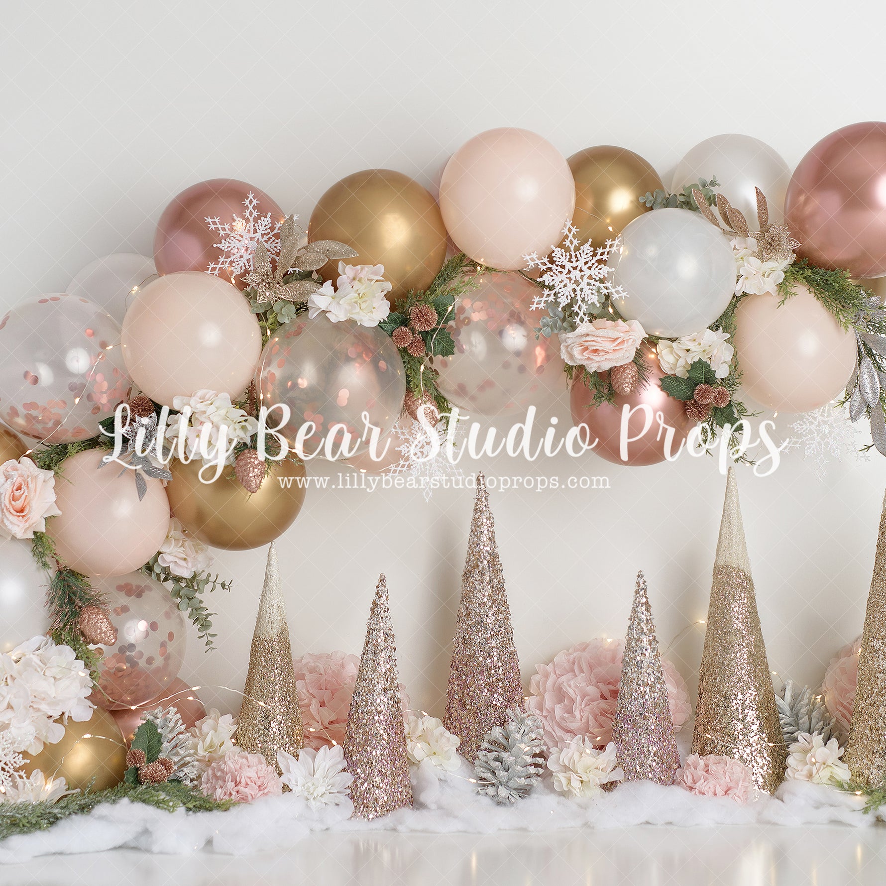 Rosegold Sparkle Delight - Lilly Bear Studio Props, anchor, arrows, balloon, balloon arch, balloon chic, balloon garland, balloon party, balloons, cake smash, cream roses, FABRICS, girl, gold, metallic balloon, mint, pastel, pink, pretty cake smash, rose, rose gold, rosegold, rosegold balloons, rosegold trees, winter trees