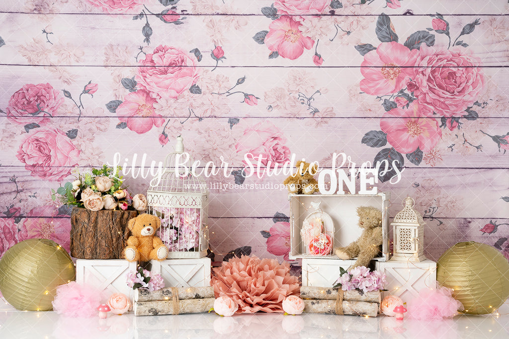 Roses and Fuffles - Lilly Bear Studio Props, fairies, fairy, fairy garden, fairy light, fairy princess, fairy tale, fairyland, fairytale, floral wall, floral wood, garden, garden tea party, tea party, teddy bear picnic