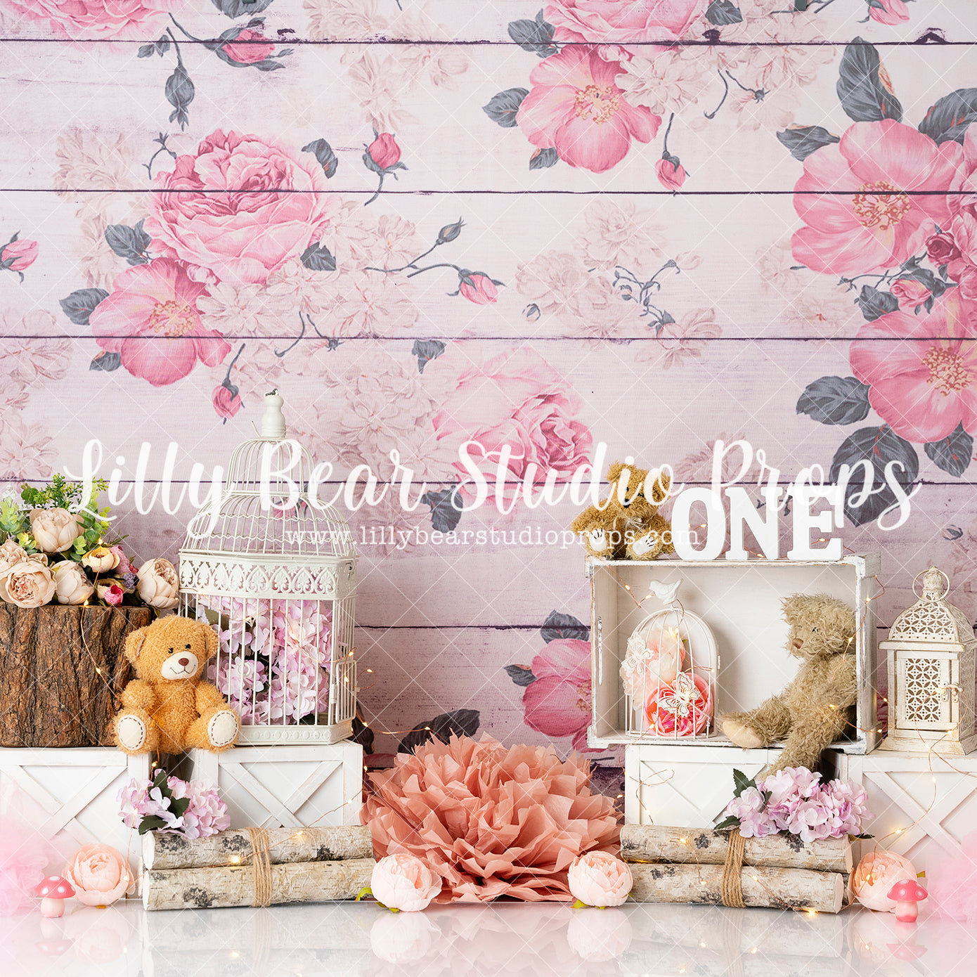 Roses and Fuffles - Lilly Bear Studio Props, fairies, fairy, fairy garden, fairy light, fairy princess, fairy tale, fairyland, fairytale, floral wall, floral wood, garden, garden tea party, tea party, teddy bear picnic