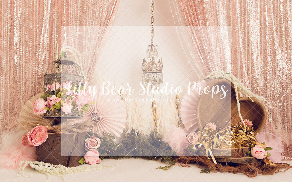 Royalty - Lilly Bear Studio Props, beads, bird cage, birthday girl, boho greenery, chandelier, crystal beads, floral, gold chandelier, gold tassles, gree, greenery, heart, one, pink, pink birthday, pink curtains, pink fan, pink tassles, royal, royalty, tassles