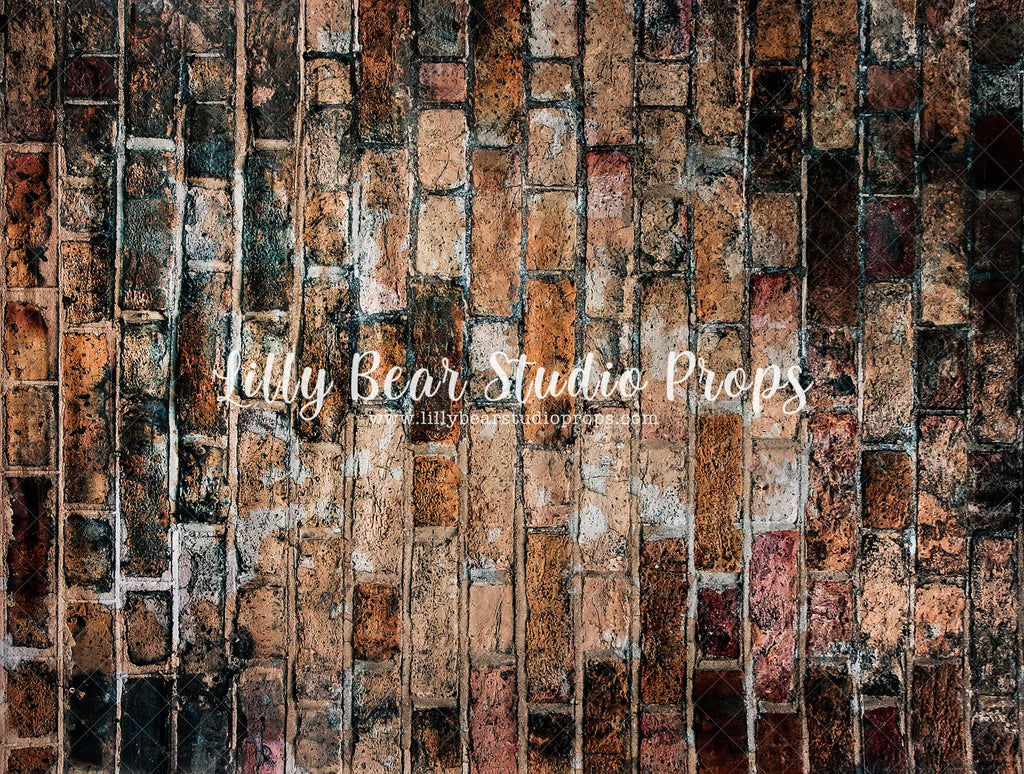 Rustic Brick Neoprene - Lilly Bear Studio Props, backdrop, brick, dark brick, distressed, distressed brick, fabric, FLOORS, LB Pro, LB Pro Floor, mat floors, poly, pro floor, pro floordrop, rustic, rustic brick, vinyl, wall
