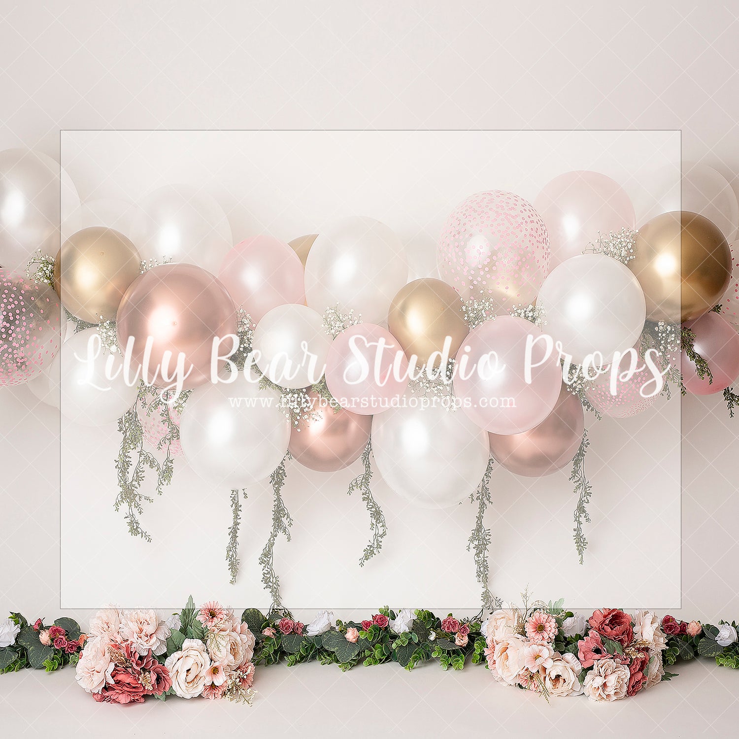 Balloon Blossoms - Lilly Bear Studio Props, balloons, balloons and flowers, boy, clear balloons, clouds, clouds and stars, FABRICS, flower balloons, girl, girl balloons, gold balloons, heart, metallic balloons, metallic gold balloons, metallic pink balloons, pink clouds, valentine
