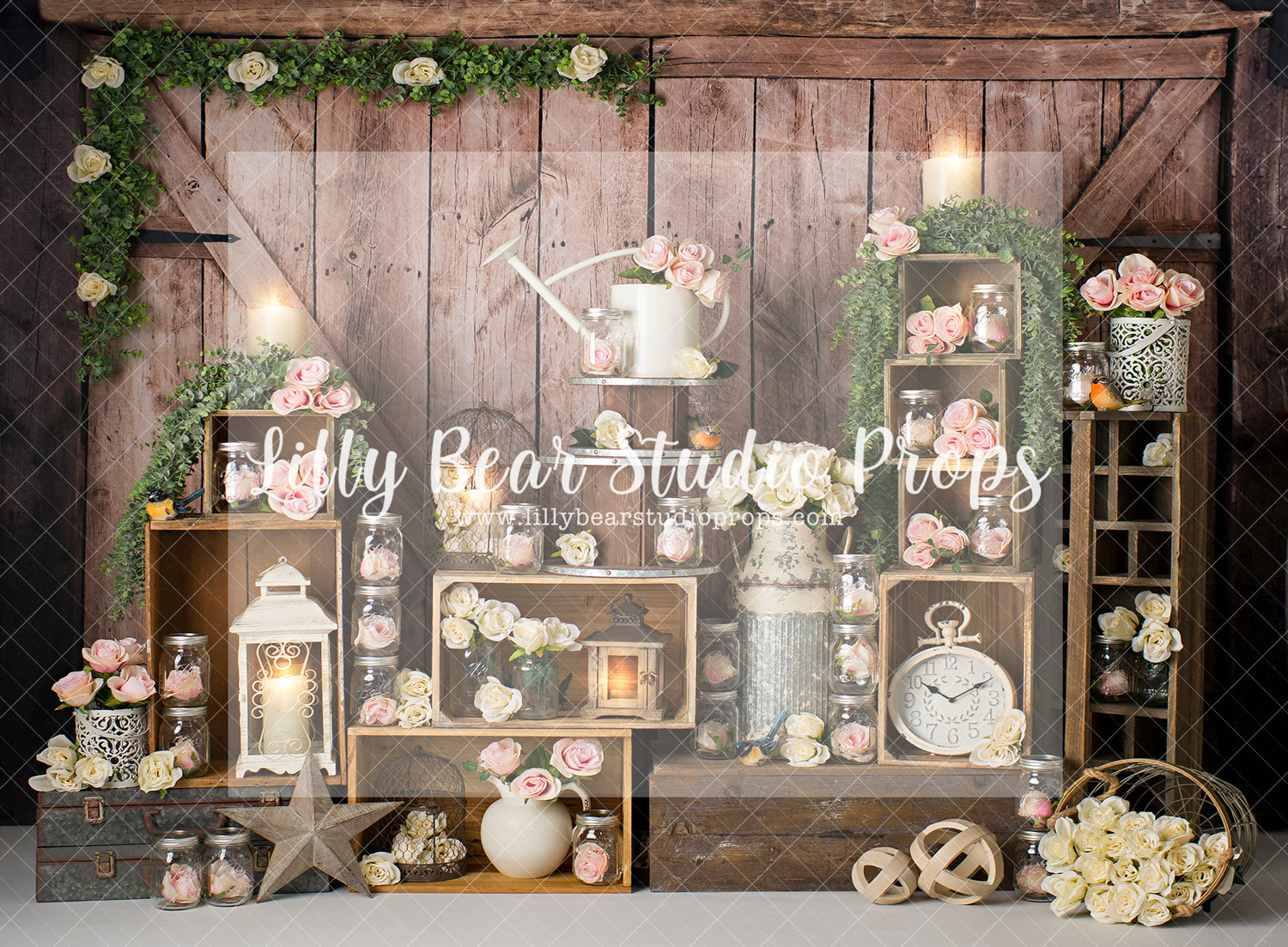 Splendor Of Spring Roses - Lilly Bear Studio Props, barn door, bunny, bunny garden, bunny one, easter, easter backdrop, easter basket, easter bunny, easter eggs, easter garden, FABRICS, floral garden, spring, spring garden