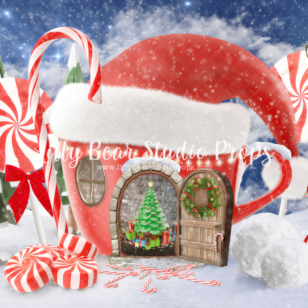 Santa's House - Lilly Bear Studio Props, candy, candy cane, candy house, christmas tree, christmas village, snow village