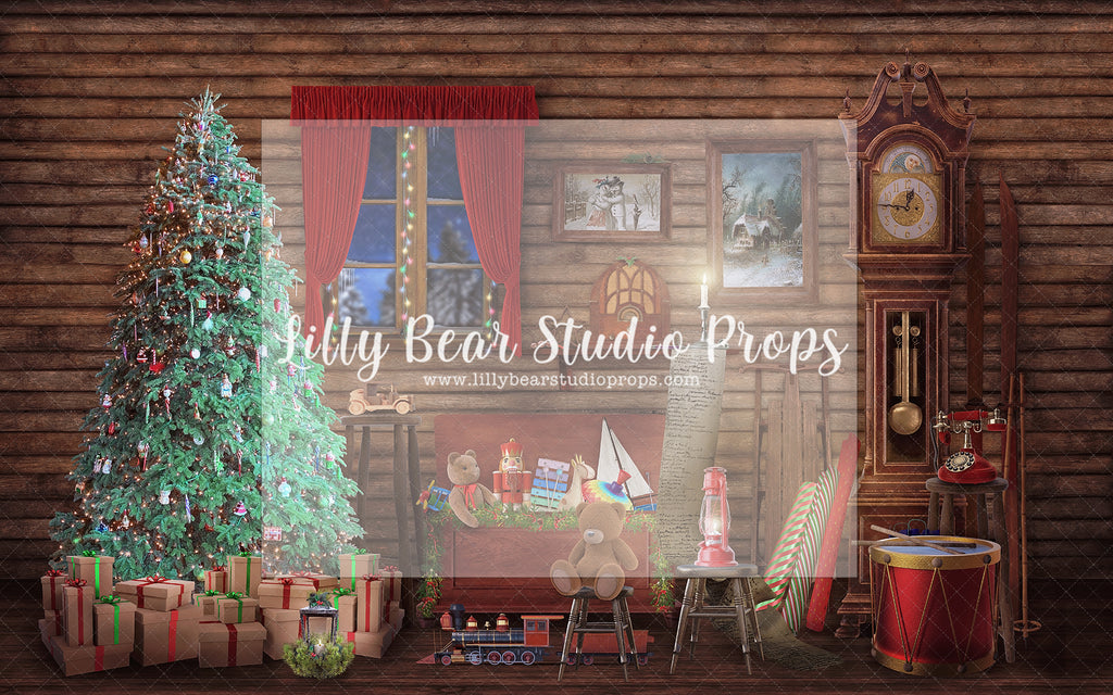 Santa's Toy Cabin - Lilly Bear Studio Props, christmas, Cozy, Decorated, Festive, Giving, Holiday, Holy, Hopeful, Joyful, Merry, Peaceful, Peacful, Red & Green, Seasonal, Winter, Xmas, Yuletide