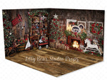Santa's Toy Room - Lilly Bear Studio Props, black fireplace, bohemian christmas, bohemian fireplace, bohemian mantel, boho, boho christmas, boho holiday, boho mantel, christmas, christmas mantel, christmas village, evergreen trees, evergreens, Fabric, fireplace, holiday, holiday christmas, mantel, Pampas, pine trees, white christmas, white holiday, Wrinkle Free Fabric