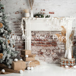 Scandinavian Fireplace - Lilly Bear Studio Props, blanket, bohemian, bohemian christmas, boho, boho christmas, christmas, christmas fireplace, christmas garland, christmas mantle, christmas tree, christmas trees, clean, elegant, fireplace, garland, holiday mantle, mantel, mantle, presents, scandi, scandinavian, scandinavian christmas, simple