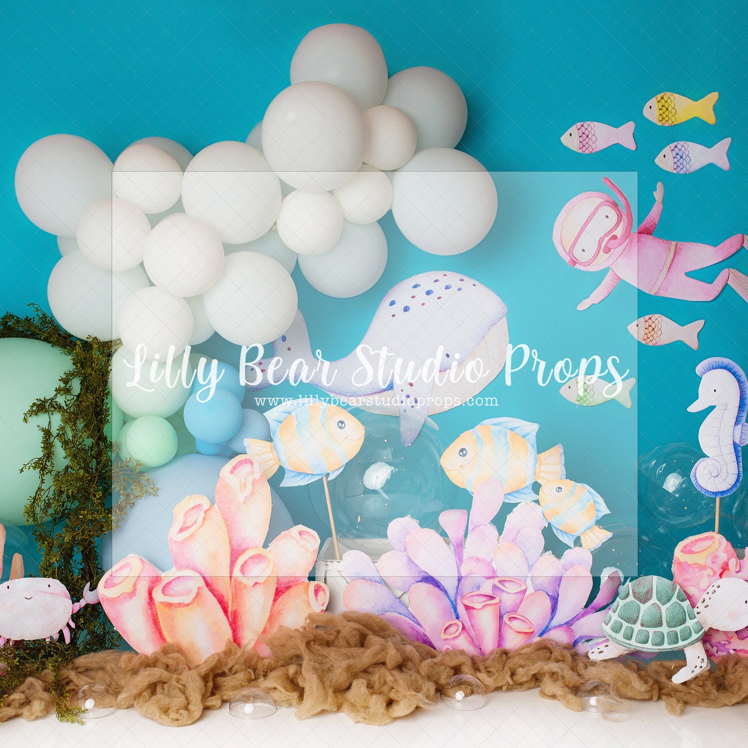Scuba Diver - Lilly Bear Studio Props, blue seashells, deep blue sea, deep sea, pink seashells, sea, sea sand, sea shell, sea turtle, sea weed, sea world, seashell, under the sea, under the sea girl, under water, undersea, underwater, underwater bubbles
